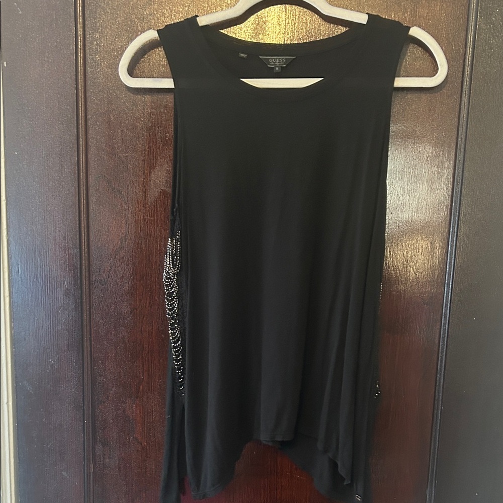 Guess Black Tank Top with Embellished beaded Sides, size small VGUC